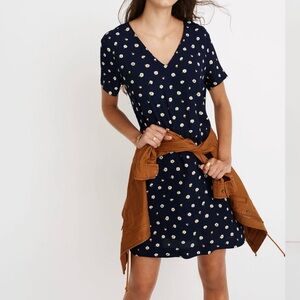 Madewell Women’s Flora Blue Viscose Pockets Button Short Sleeve Dress Size L